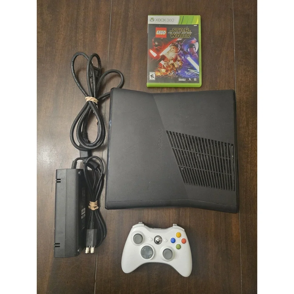 Microsoft XBOX 360 SLIM Black Video Game Console System Bundle Set Kit Xbox 360S